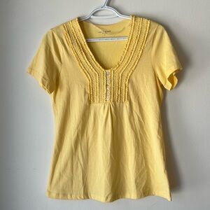Lauren Scott yellow short sleeve iridescent  buttons spring Easter shirt small